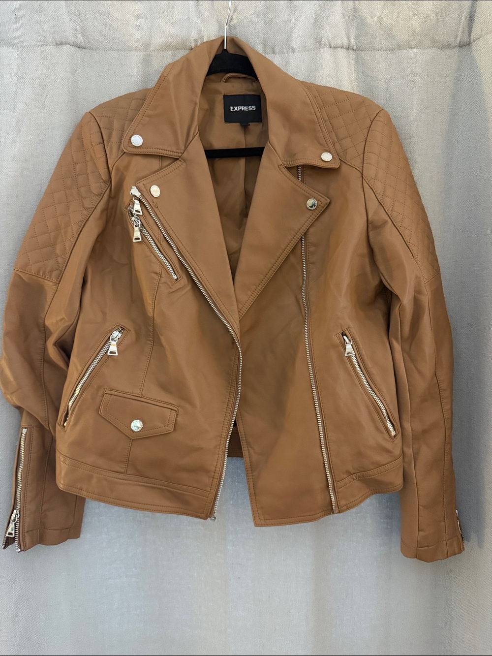 Express Women's Cognac Faux Leather Moto Jacket